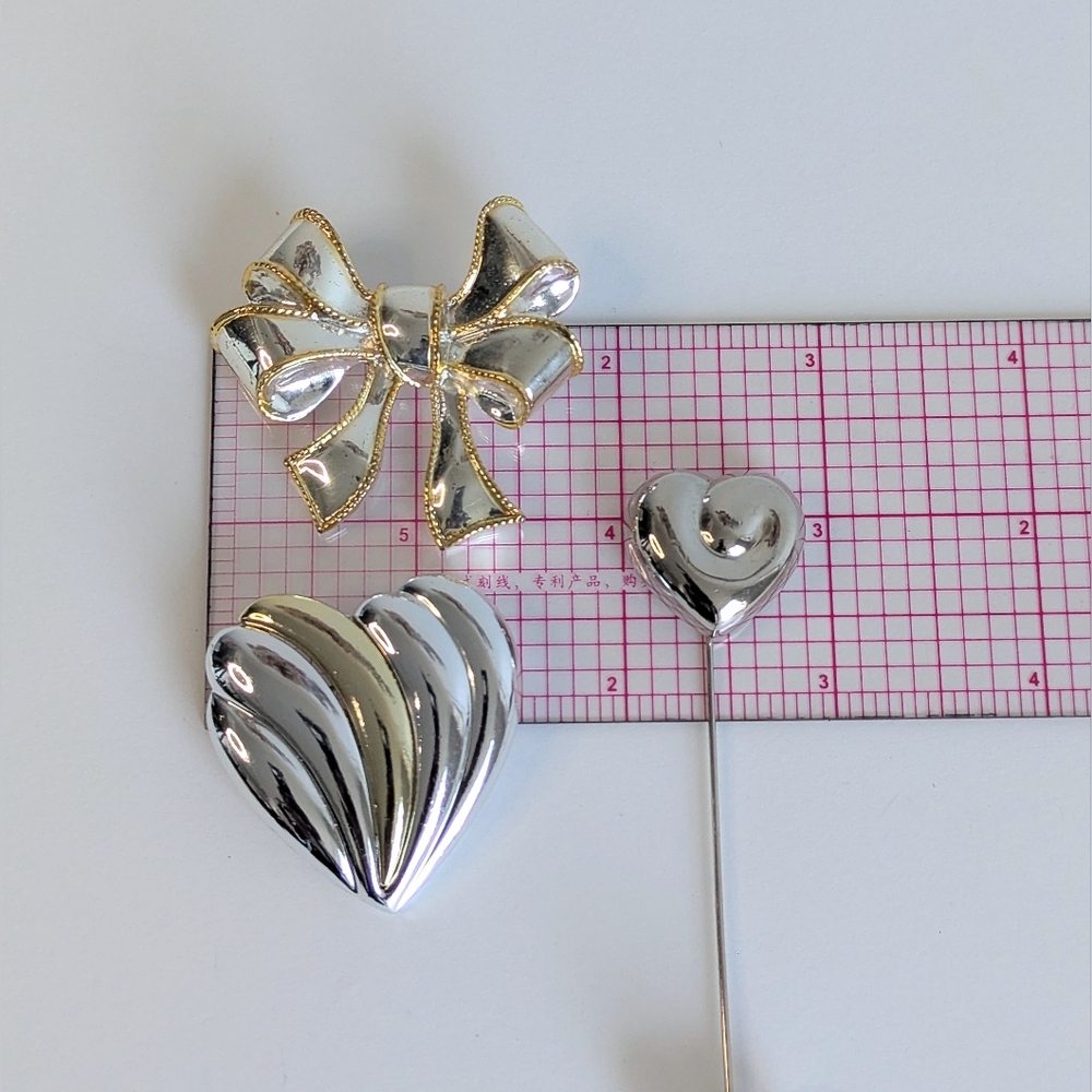 Vintage Lot/ 3 Gold Silver Tone Bow Heart Brooch Mixed Metal Unsigned, Danecraft - Picture 7 of 8